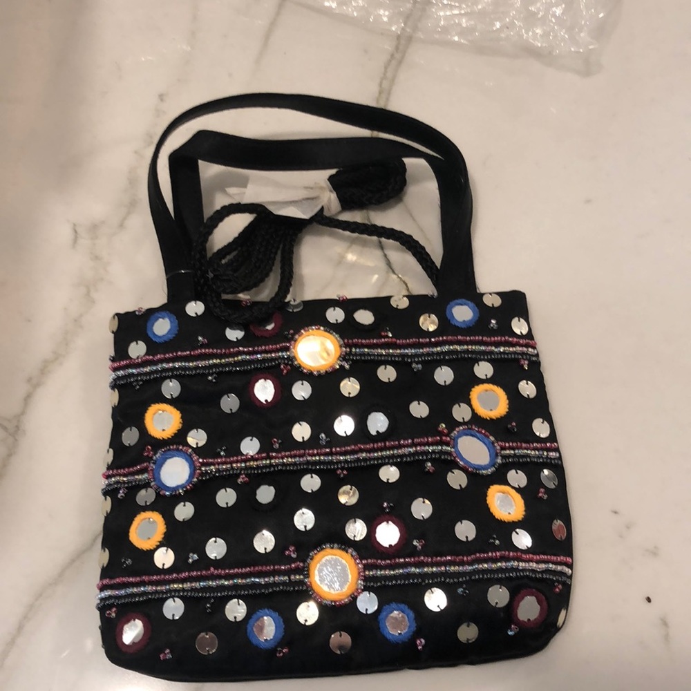 Black Beaded Sequin Mini Purse